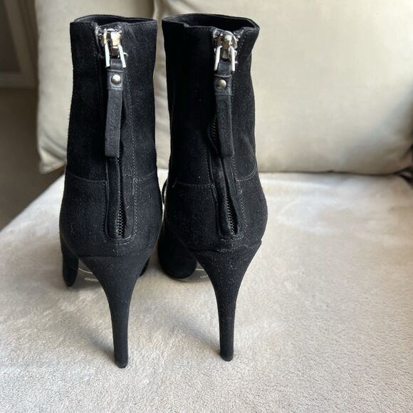 Giorgio Armani Black Suede Stiletto Heel Boots Women EU 38 US 7.5 Tie Pointy Toe - Picture 9 of 16